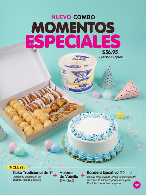 COMBO: Momentos Especiales (Dulce 9" + Helado 1700ml + Box Boquitas Ejecutivas)