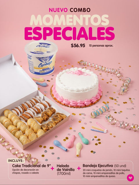 COMBO: Momentos Especiales (Dulce 9" + Helado 1700ml + Box Boquitas Ejecutivas)
