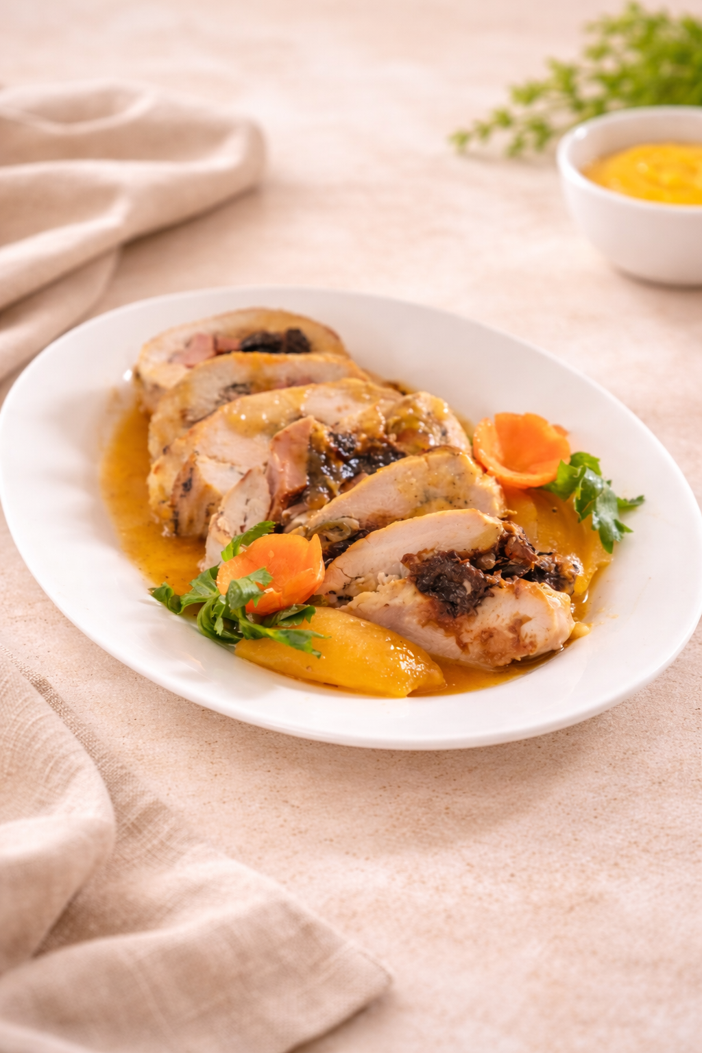 Pechuga de pavo rellena en su gravy