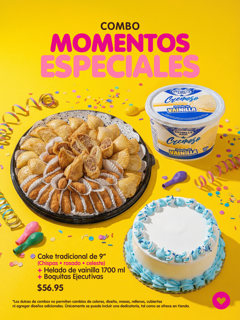 COMBO: Momentos Especiales (Dulce 9" + Helado 1700ml + Box Boquitas Ejecutivas)