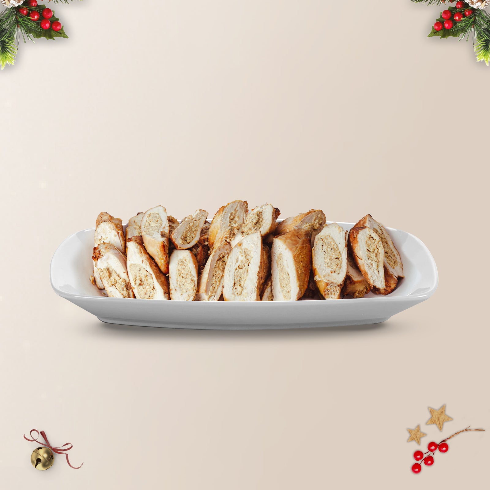 Bandeja de pechuga de pollo relleno en su gravy